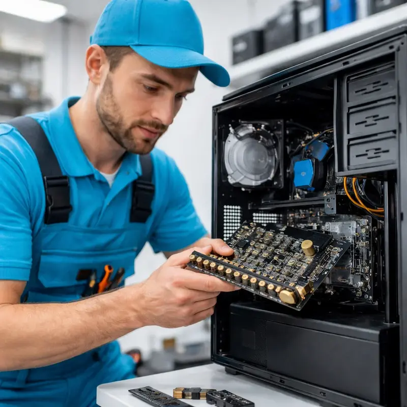 Мастер устанавливает звуковую карту на ПК в Коломне